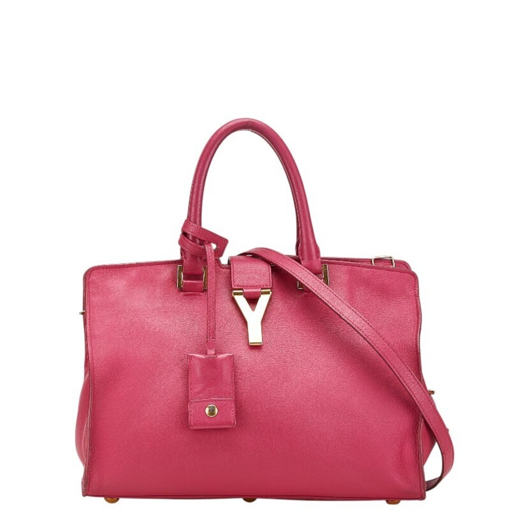 Saint Laurent Cabas Y Line Handbag Shoulder Bag Pink Leather